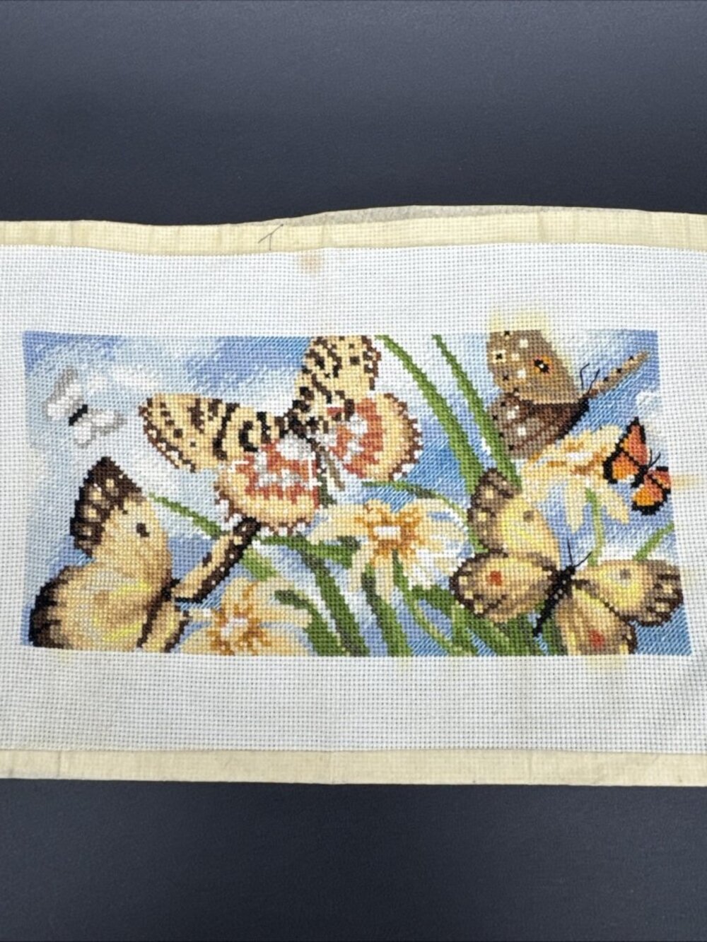 Vintage Botanical Butterfly Needlepoint Unframed Wall Art Cottagecore